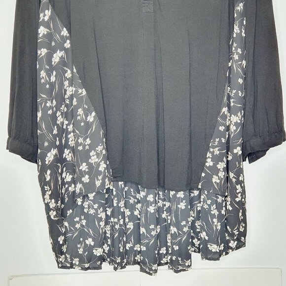 Daniel Rainn V Neck Black Floral Stretch Pleated Back 3/4 Sleeve Blouse L - Picture 9 of 9